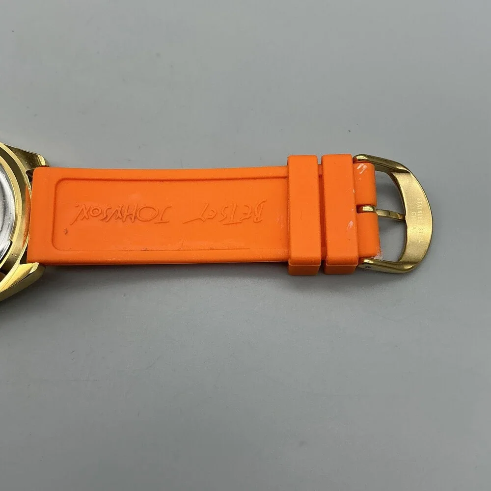 Betsey Johnson Womens Watch 40mm MOP Orange Gold Tone Crystal New Battery